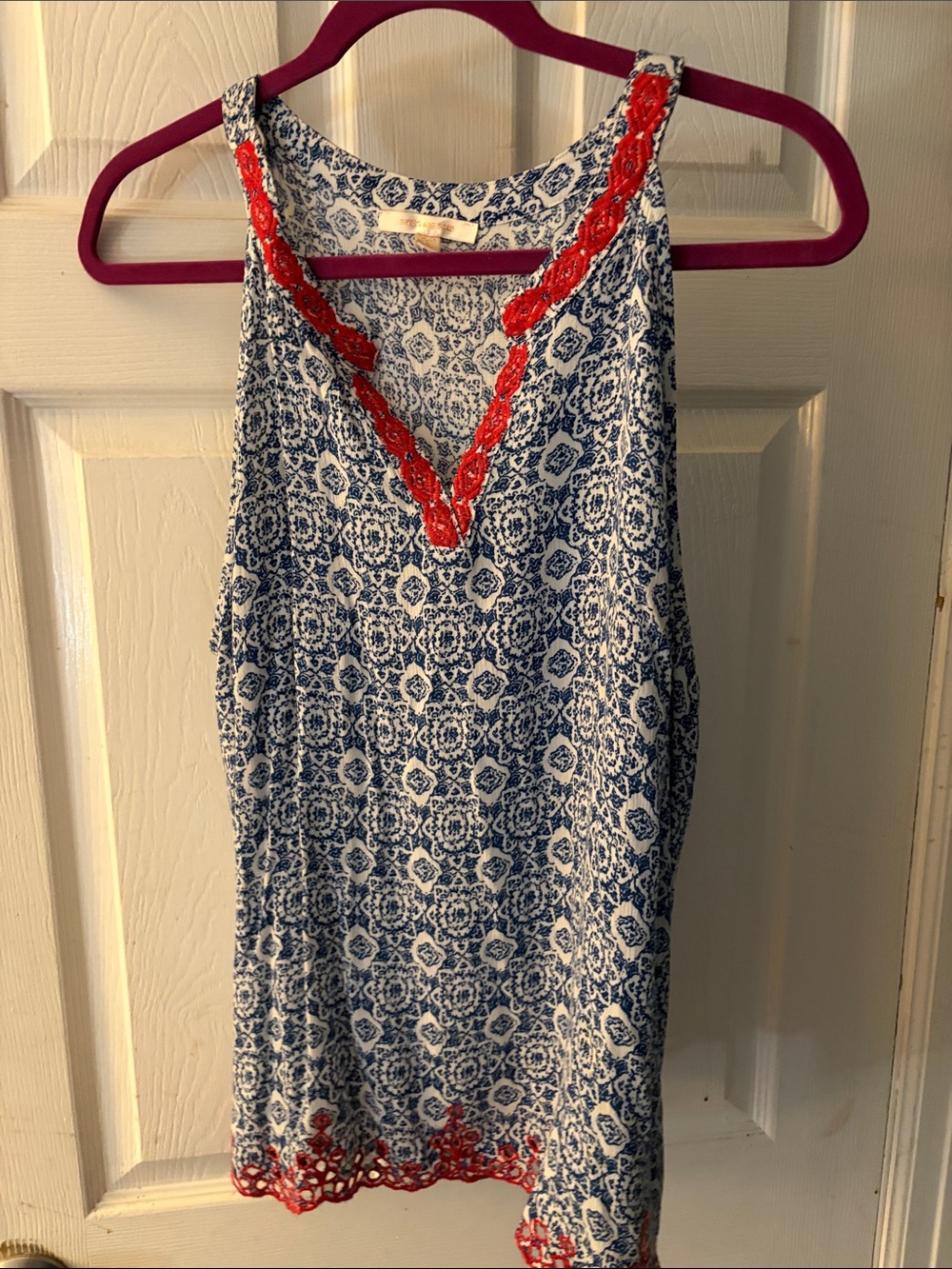 Skies are Blue for Anthropology red embroidered dress